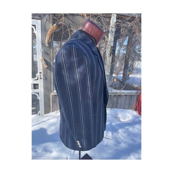 Vintage 90s Roger Laurent L'Homme Chic Chambray Denim Striped Blazer Sportcoat - Picture 5 of 11
